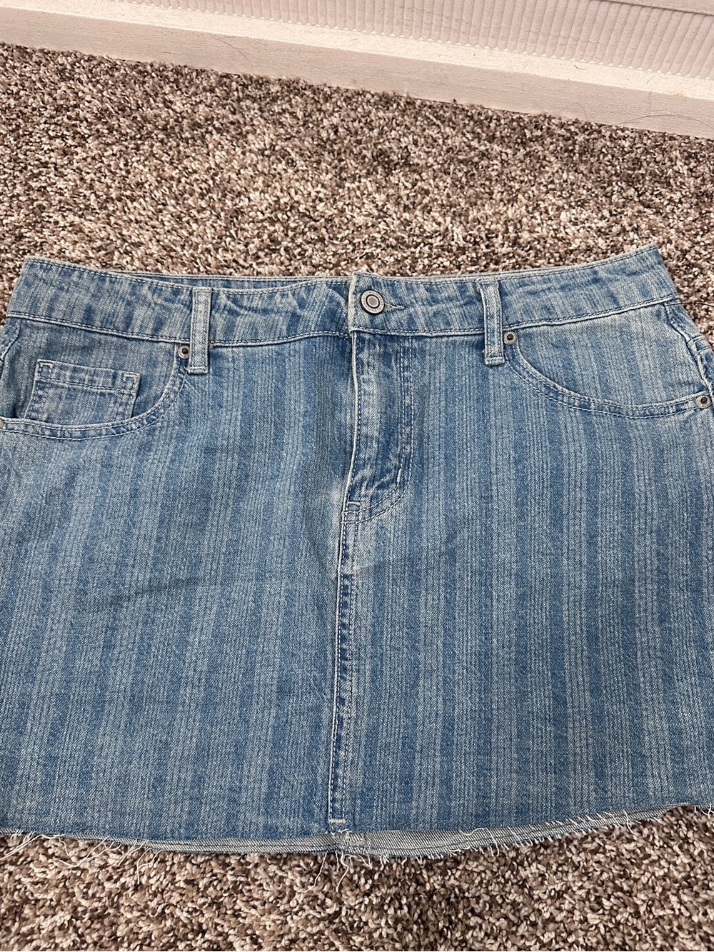 No Boundaries Light Blue Striped Denim Mini Skirt